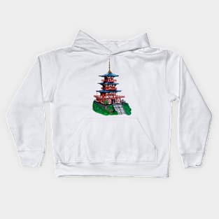 Watercolor - Seigantoji pagoda Kids Hoodie